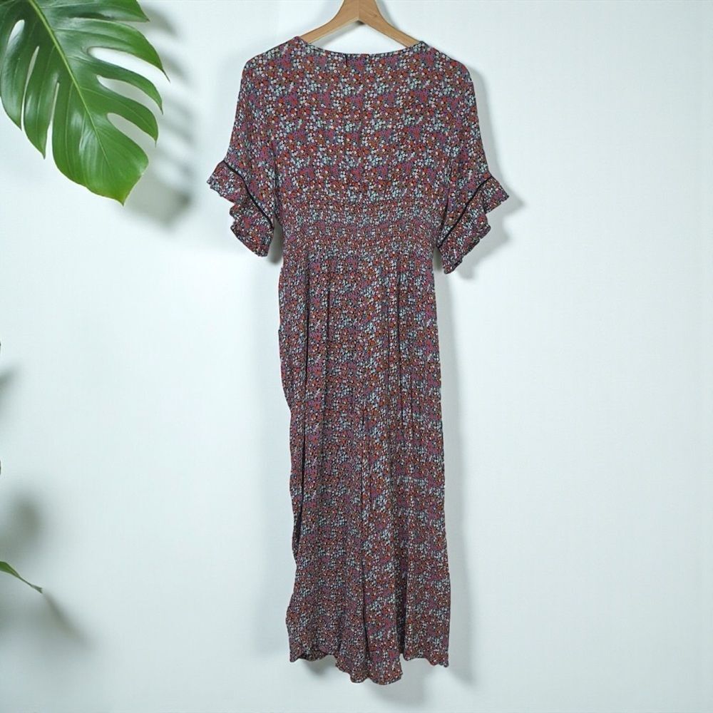 AQUA Floral Ruffle Sleeve Smocked Wide-Leg Jumpsuit - Picture 5 of 14
